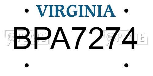 BPA7274 Virginia License Plate