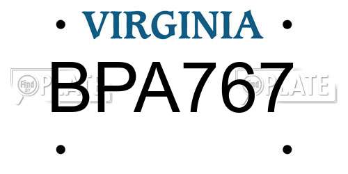 BPA767 Virginia License Plate
