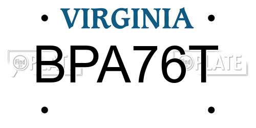 BPA76T Virginia License Plate