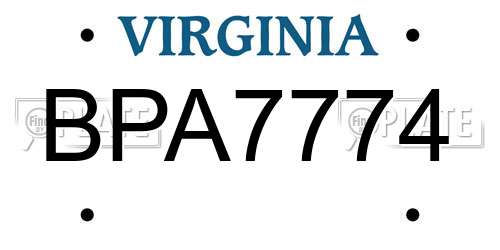 BPA7774 Virginia License Plate