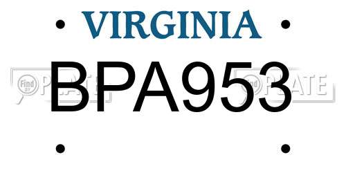 BPA953 Virginia License Plate