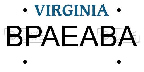 BPAEABA Virginia License Plate
