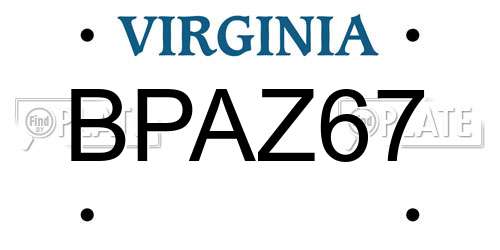 BPAZ67 Virginia License Plate