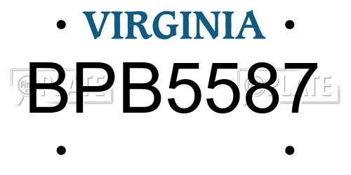 BPB5587 Virginia License Plate