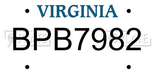 BPB7982 Virginia License Plate