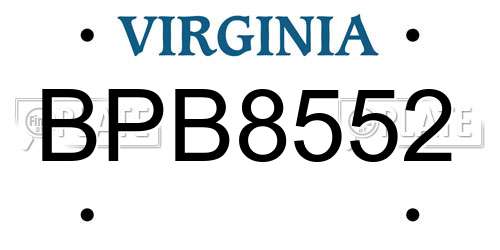 BPB8552 Virginia License Plate