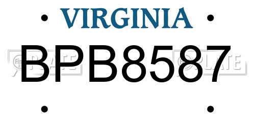 BPB8587 Virginia License Plate