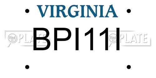 BPI11I Virginia License Plate