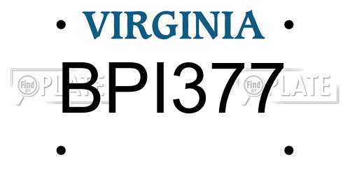 BPI377 Virginia License Plate