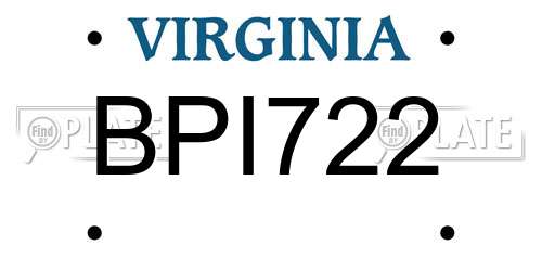 BPI722 Virginia License Plate