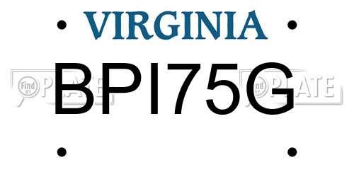 BPI75G Virginia License Plate