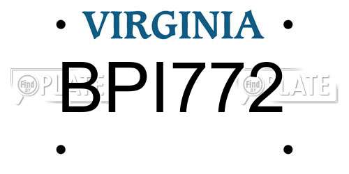 BPI772 Virginia License Plate