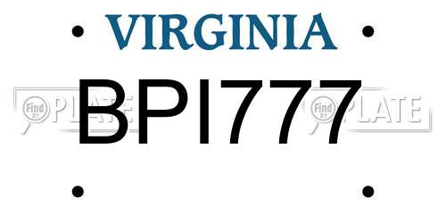 BPI777 Virginia License Plate