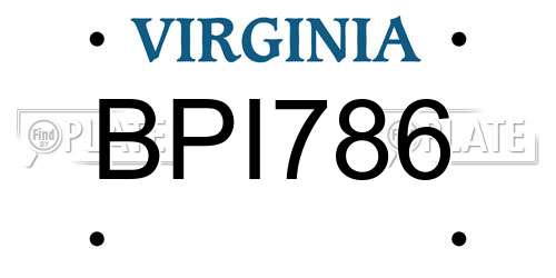 BPI786 Virginia License Plate
