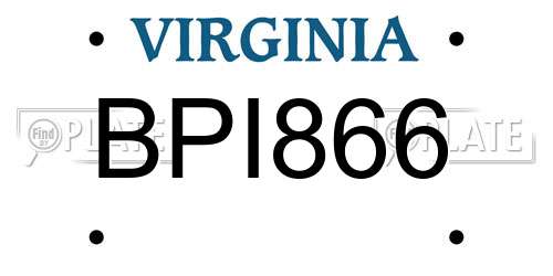 BPI866 Virginia License Plate