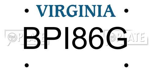 BPI86G Virginia License Plate