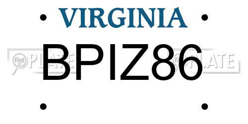BPIZ86 Virginia License Plate
