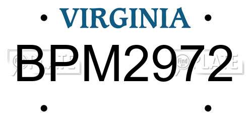 BPM2972 Virginia License Plate