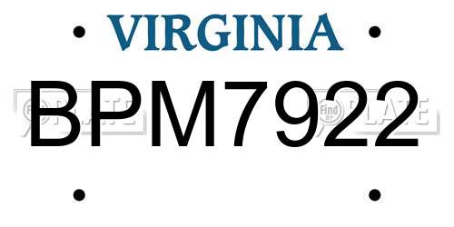 BPM7922 Virginia License Plate