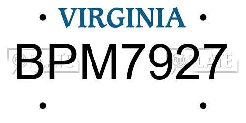 BPM7927 Virginia License Plate