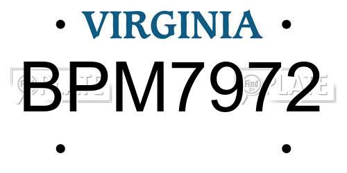 BPM7972 Virginia License Plate
