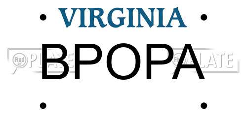 BPOPA Virginia License Plate