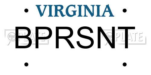 BPRSNT Virginia License Plate