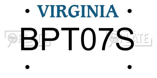 BPT07S Virginia License Plate