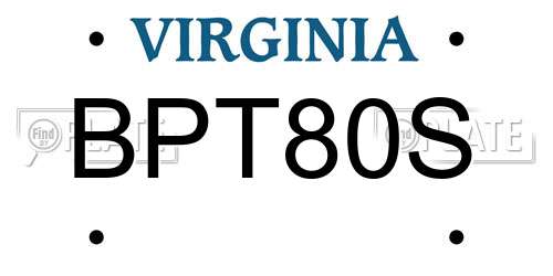 BPT80S Virginia License Plate