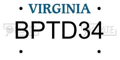 BPTD34 Virginia License Plate
