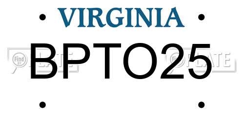 BPTO25 Virginia License Plate