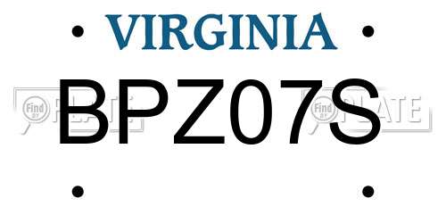 BPZ07S Virginia License Plate