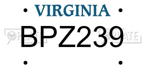 BPZ239 Virginia License Plate