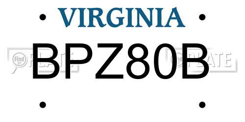 BPZ80B Virginia License Plate