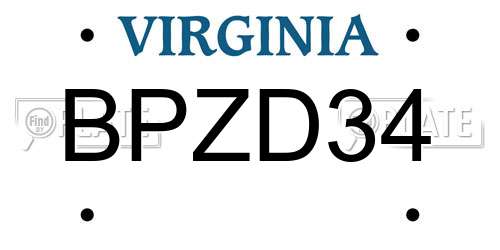 BPZD34 Virginia License Plate