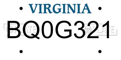 BQ0G321 Virginia License Plate