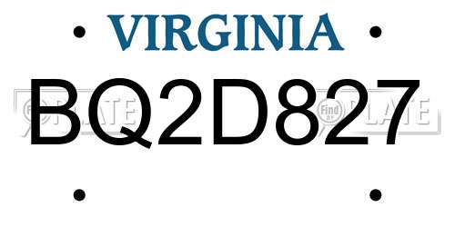 BQ2D827 Virginia License Plate