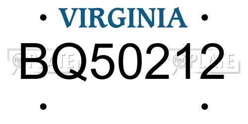 BQ50212 Virginia License Plate