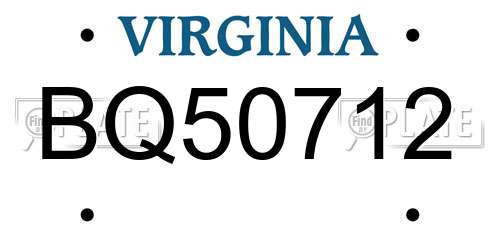 BQ50712 Virginia License Plate