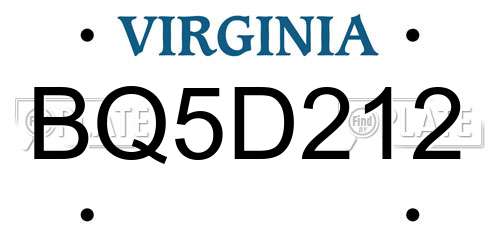 BQ5D212 Virginia License Plate