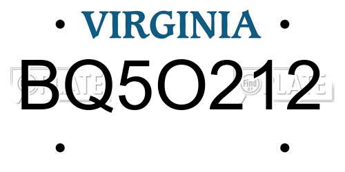 BQ5O212 Virginia License Plate