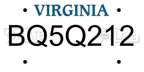 BQ5Q212 Virginia License Plate