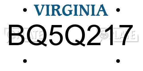 BQ5Q217 Virginia License Plate
