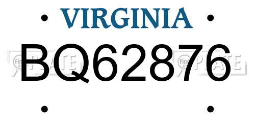 BQ62876 Virginia License Plate