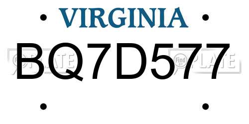 BQ7D577 Virginia License Plate