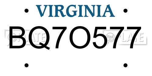 BQ7O577 Virginia License Plate