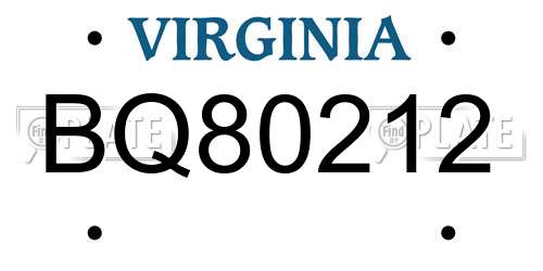 BQ80212 Virginia License Plate