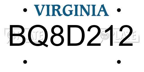 BQ8D212 Virginia License Plate