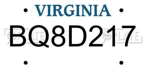BQ8D217 Virginia License Plate