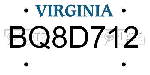 BQ8D712 Virginia License Plate